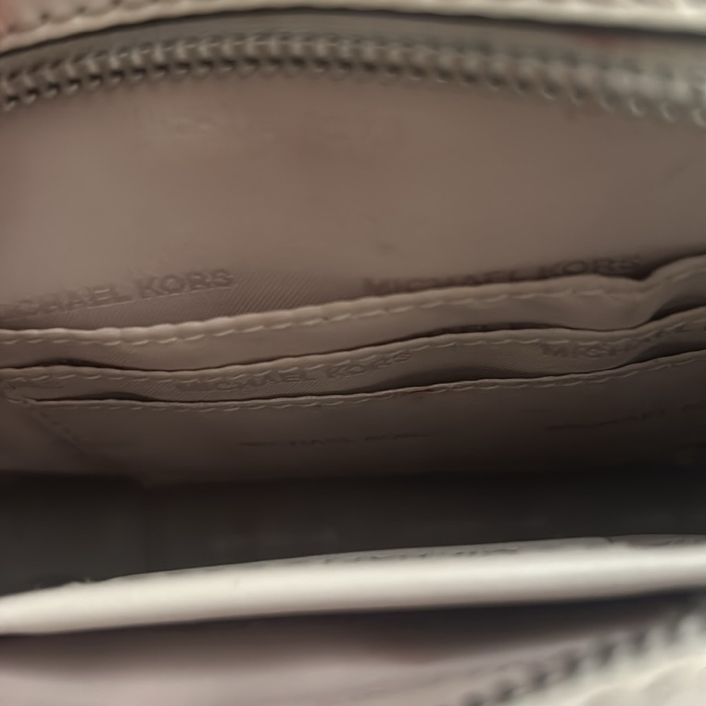 Lightly used tan, black and cream Michael Kors shoulder bag with silver accents - Picture 6 of 8